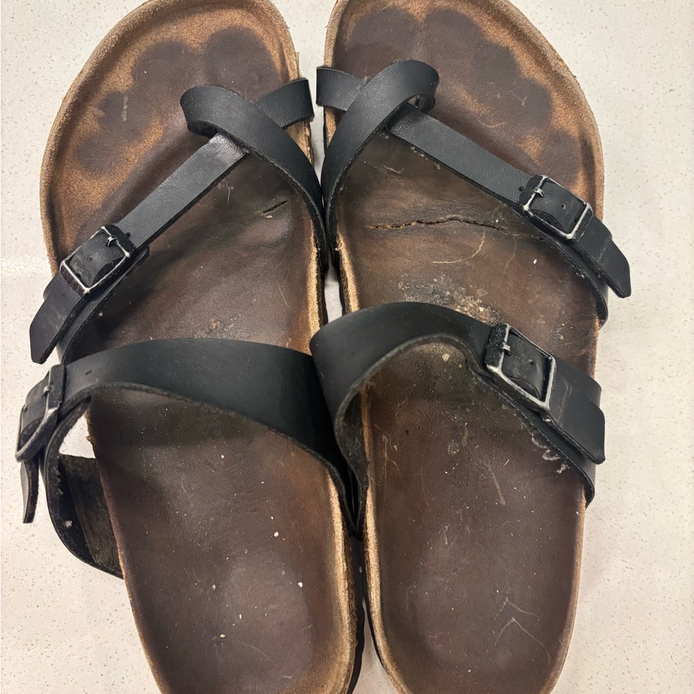 Birkenstock Black Leather Three-Strap Sandals - Picture 2 of 5